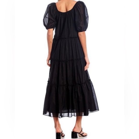 Antonio Melani Black Rosalia Tiered Puff Sleeve Silk Peasant Dress small - Picture 4 of 13